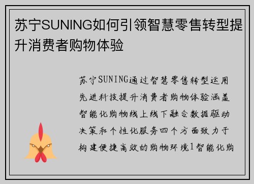 苏宁SUNING如何引领智慧零售转型提升消费者购物体验