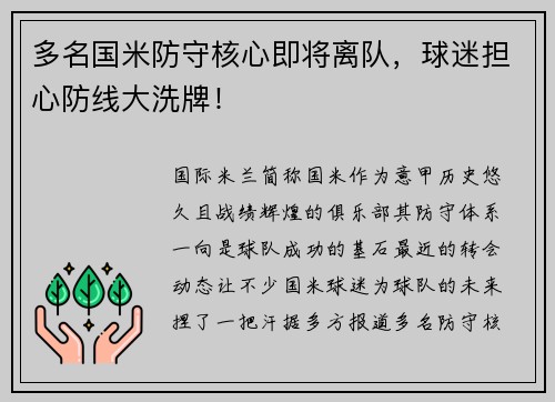 多名国米防守核心即将离队，球迷担心防线大洗牌！
