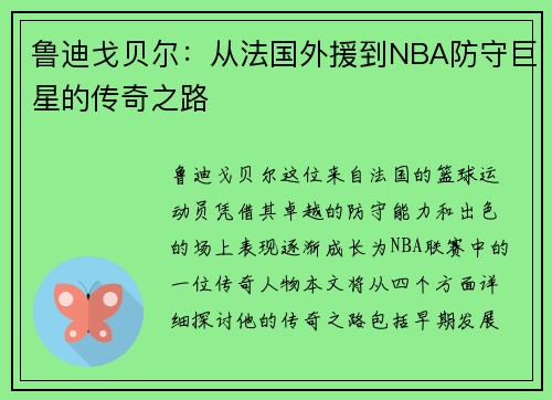 鲁迪戈贝尔：从法国外援到NBA防守巨星的传奇之路