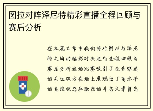 图拉对阵泽尼特精彩直播全程回顾与赛后分析